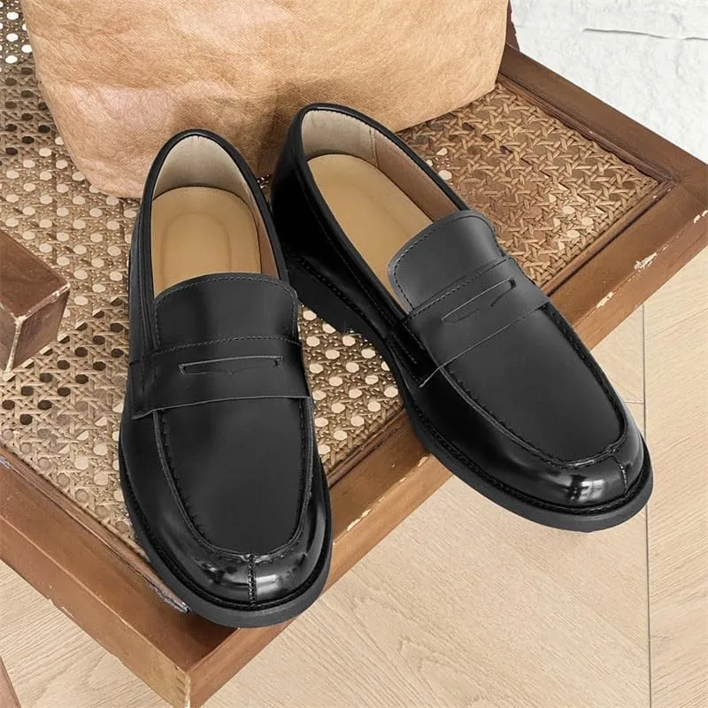 Men's Patent Leather Slip-on Dress Shoes Classic Round Toe Shiny Checkered Comfortable Dress Loafers