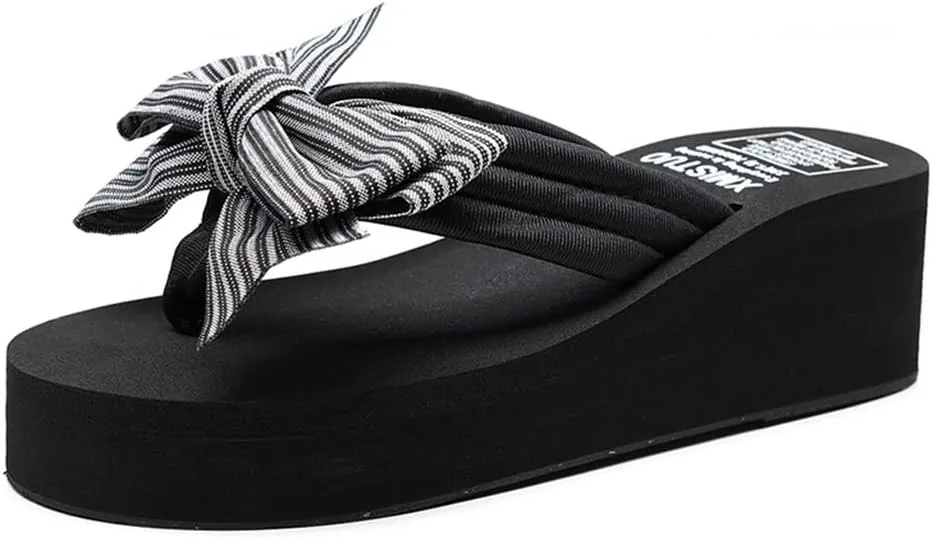 MIOKE Women's Bowknot Wedge Flipflops Sandals Fashion Summer Comfort Nonslip Platform Beach Thong Sandals