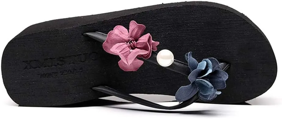 MIOKE Women's Floral Wedge Flipflops Summer Fashion Platform Comfort Slip On Nonslip Beach Thong Sandals