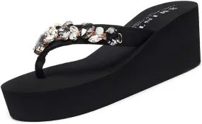 MIOKE Women's Sparkly Rhinestone Wedge Flipflops Summer High Heel Platform Anti-Slip Beach Thong Sandals