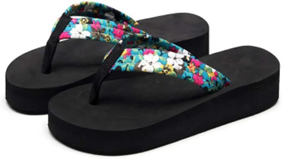 MIOKE Women's Strappy Flat Flipflops Summer Platform Slip On Comfort Nonslip Casual Beach Thong Sandals