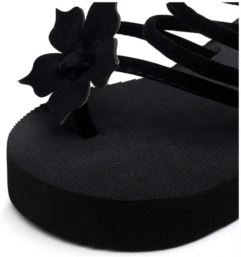 MIOKE Women's Strappy Wedge Flipflops Summer Platform Slip On Comfort Nonslip Casual Beach Thong Sandals