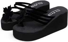 MIOKE Women's Strappy Wedge Flipflops Summer Platform Slip On Comfort Nonslip Casual Beach Thong Sandals