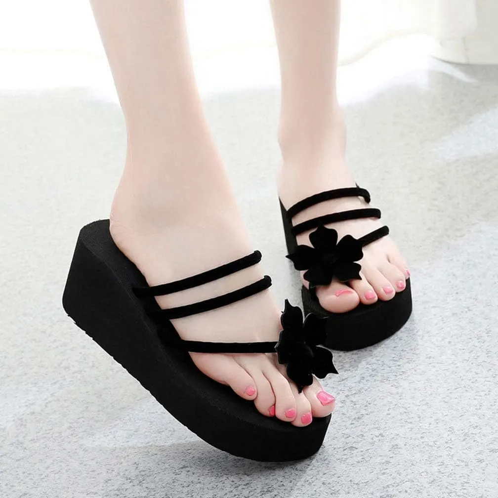 MIOKE Women's Strappy Wedge Flipflops Summer Platform Slip On Comfort Nonslip Casual Beach Thong Sandals