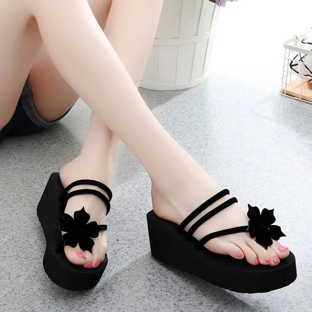 MIOKE Women's Strappy Wedge Flipflops Summer Platform Slip On Comfort Nonslip Casual Beach Thong Sandals
