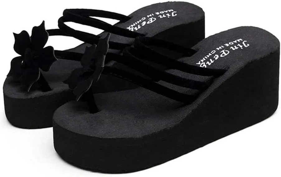 MIOKE Women's Strappy Wedge Flipflops Summer Platform Slip On Comfort Nonslip Casual Beach Thong Sandals