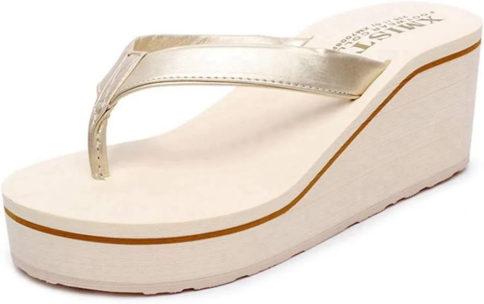 MIOKE Women's Wedge Flipflops Sandals High Heel Platform Summer Beach Nonslip Comfort Casual Thong Sandal