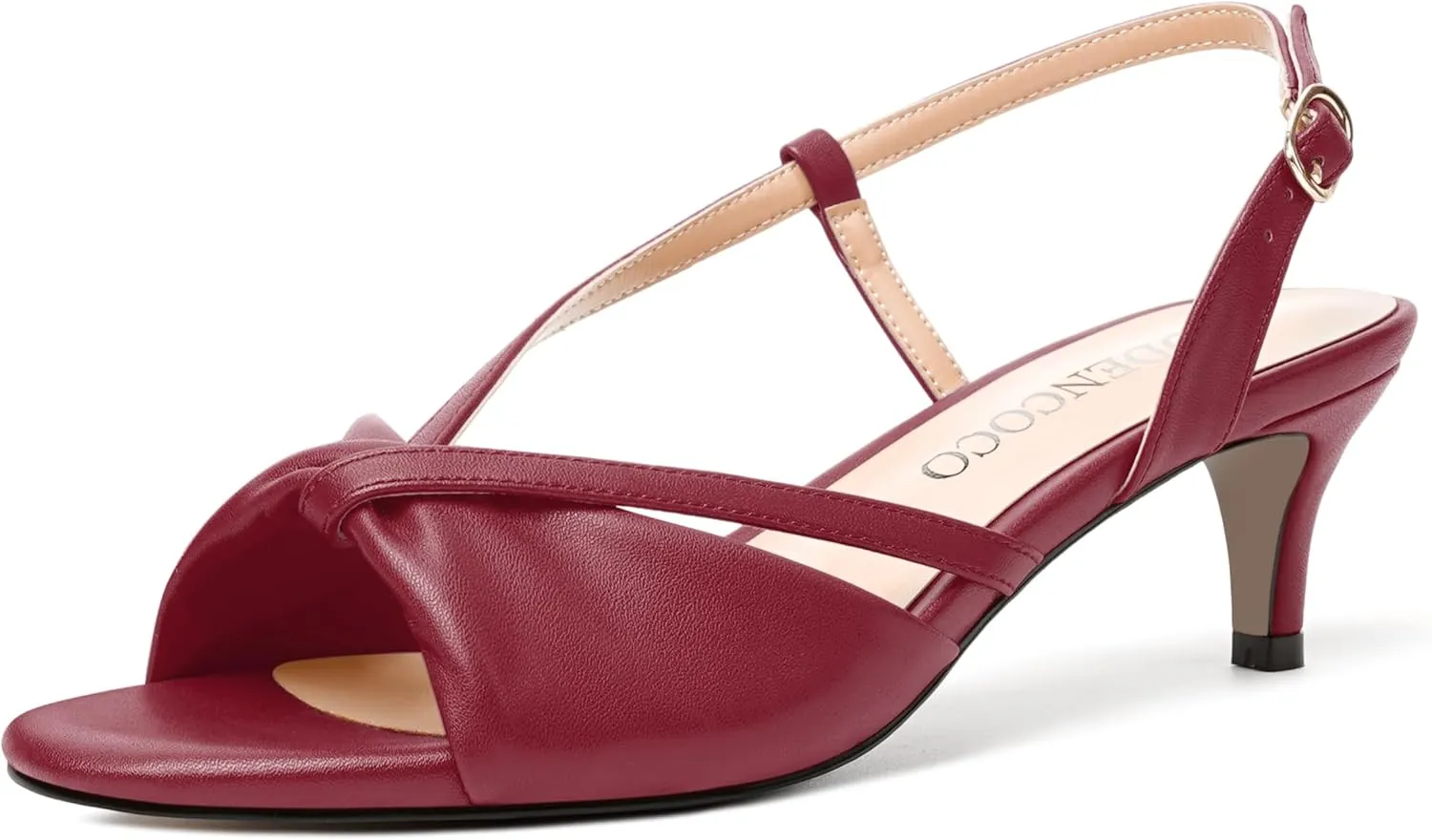 MODENCOCO Womens Stylish Buckle Dress Bridal Open Toe Slingback Matte Kitten Low Heel Heeled Sandals 2 Inch
