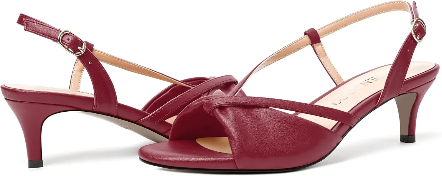 MODENCOCO Womens Stylish Buckle Dress Bridal Open Toe Slingback Matte Kitten Low Heel Heeled Sandals 2 Inch