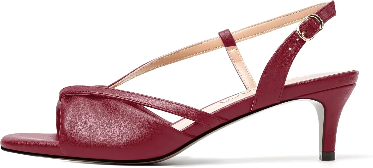 MODENCOCO Womens Stylish Buckle Dress Bridal Open Toe Slingback Matte Kitten Low Heel Heeled Sandals 2 Inch