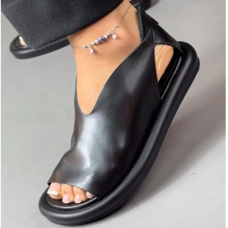 NEW Retails $80  Ultra soft faux Leather Comfortable Soft-Soled Zipper Sandals, Black, Sz 9.5