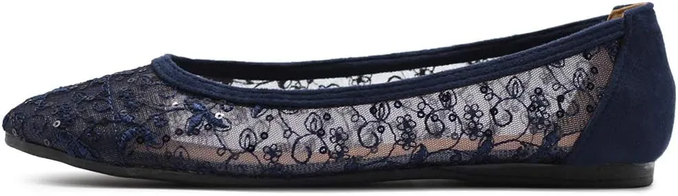 Ollio Women's Shoes Dots or Floral Lace Breathable Round Toe Ballet Flats F123-124