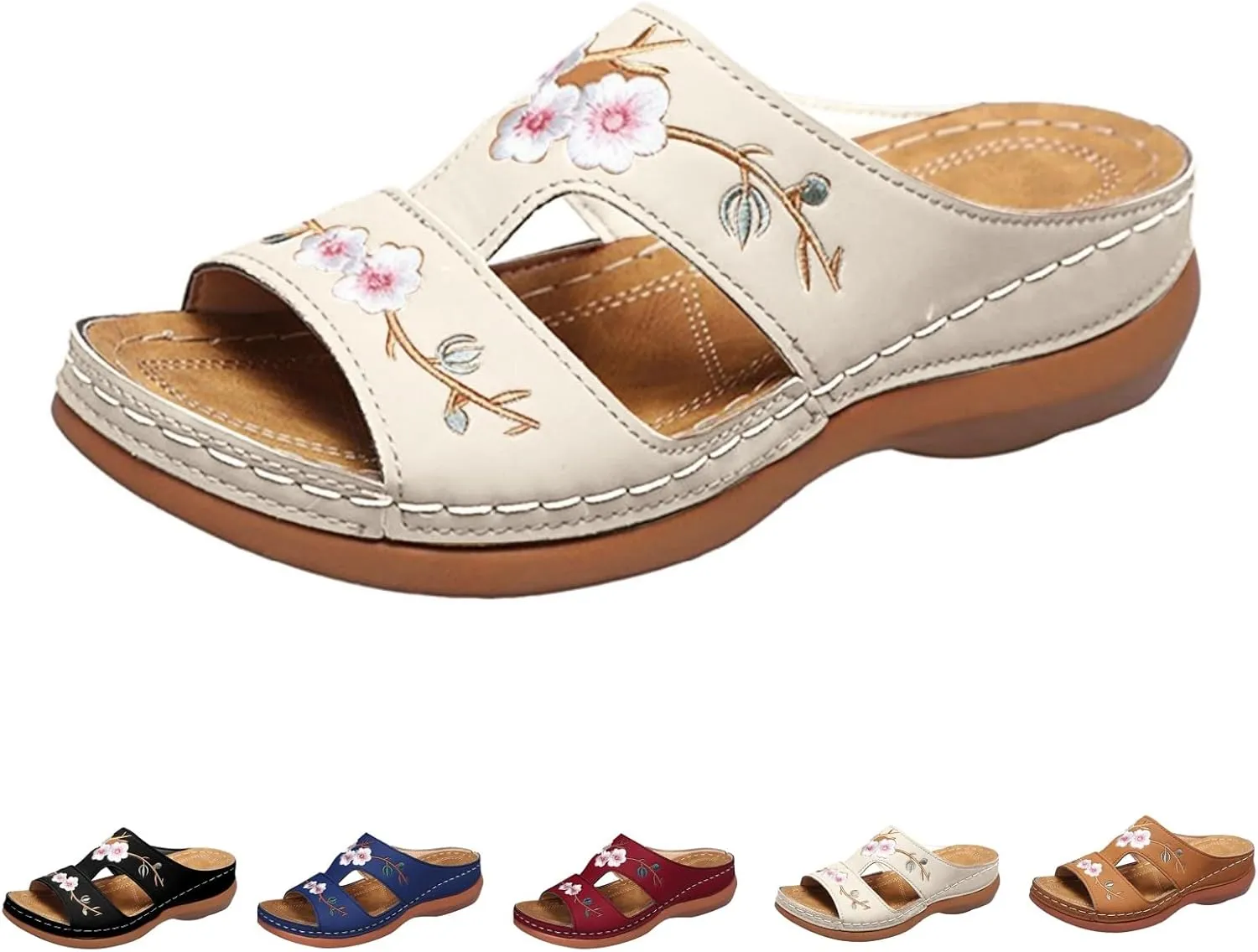 Orthopedic Sandals For Women Slip On Open Toe Soft Feetbed Flats Sandal Comfortable Walking Slippers Summer Arch Support Flip Flops Slip On Open Toe Soft Feetbed Flats Sandal