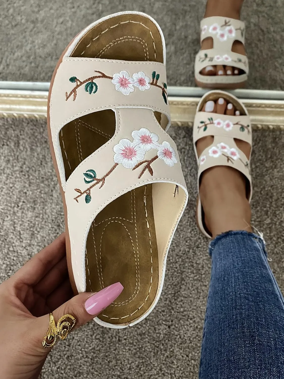 Orthopedic Sandals For Women Slip On Open Toe Soft Feetbed Flats Sandal Comfortable Walking Slippers Summer Arch Support Flip Flops Slip On Open Toe Soft Feetbed Flats Sandal