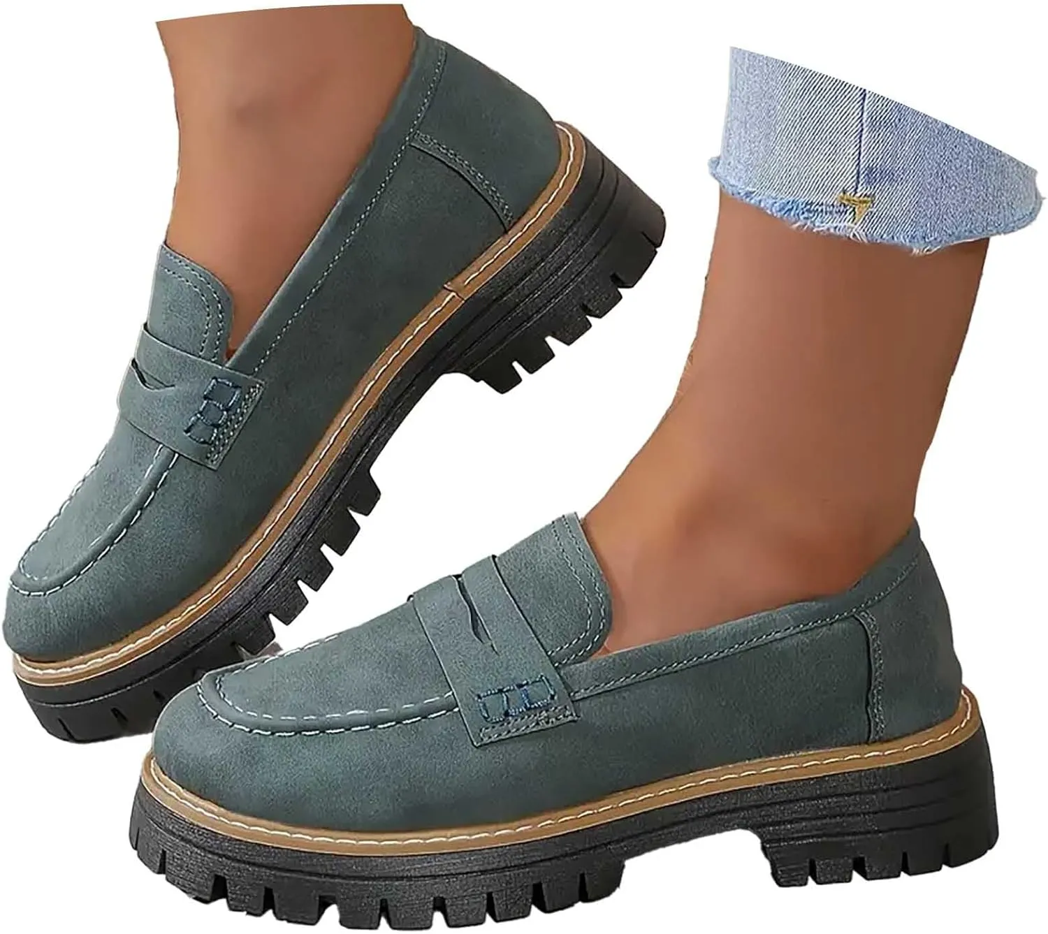 Platform Loafers for Women Comfort Slip On Loafers Casual Business Shoes Classic Fall Shoes Leather Penny Loafers