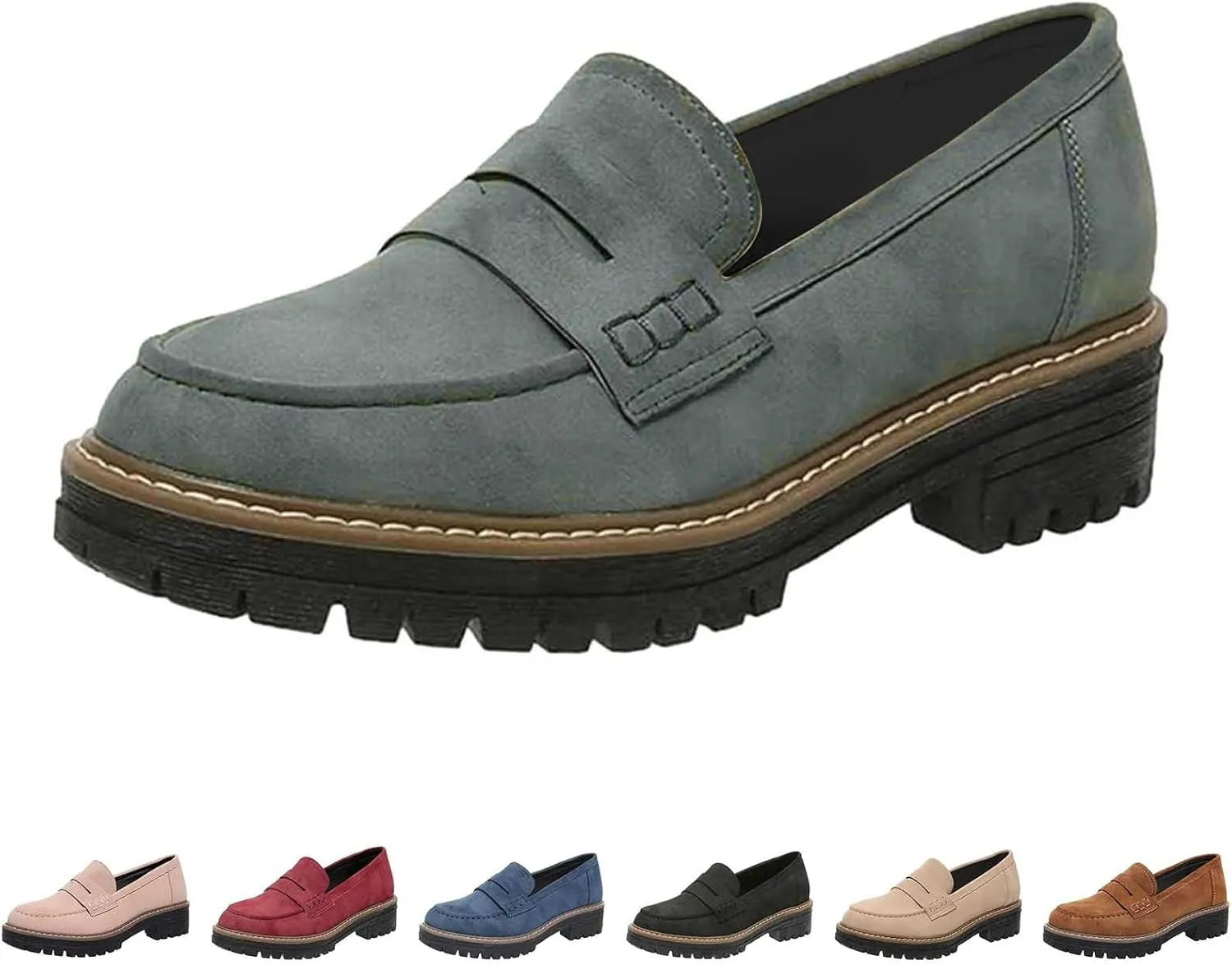 Platform Loafers for Women Comfort Slip On Loafers Casual Business Shoes Classic Fall Shoes Leather Penny Loafers