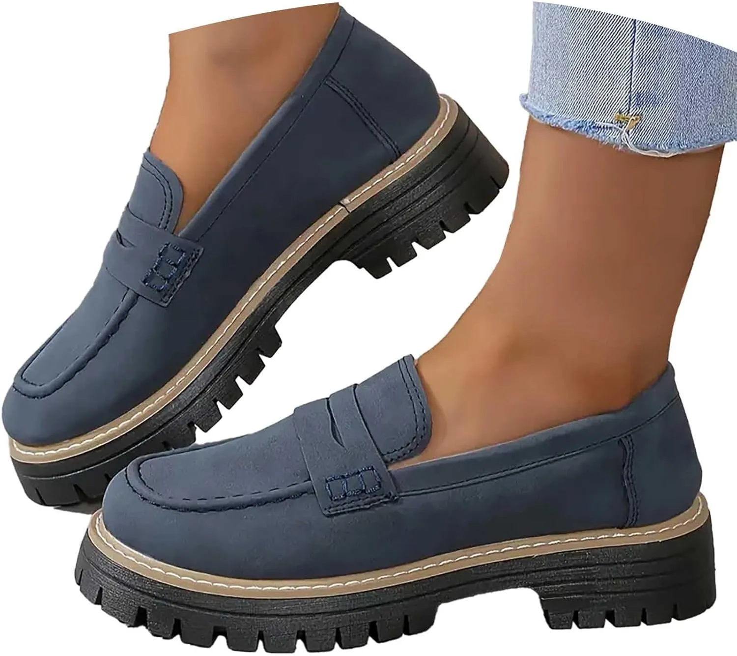 Platform Loafers for Women Comfort Slip On Loafers Casual Business Shoes Classic Fall Shoes Leather Penny Loafers