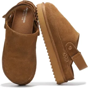 Project Cloud Genuine Suede Clogs for Women - Memory Foam Womens Clogs & Mules with Adjustable Straps - Lightweight Platform Shoes Non-Slip Slides (Goldstar)
