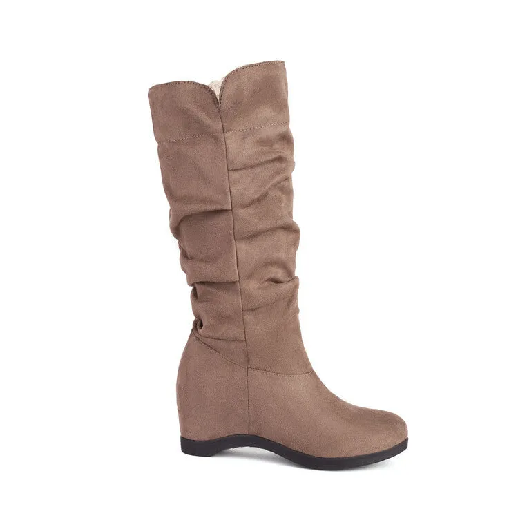 Retro lace calf wedge heels slouchy boots under the knee
