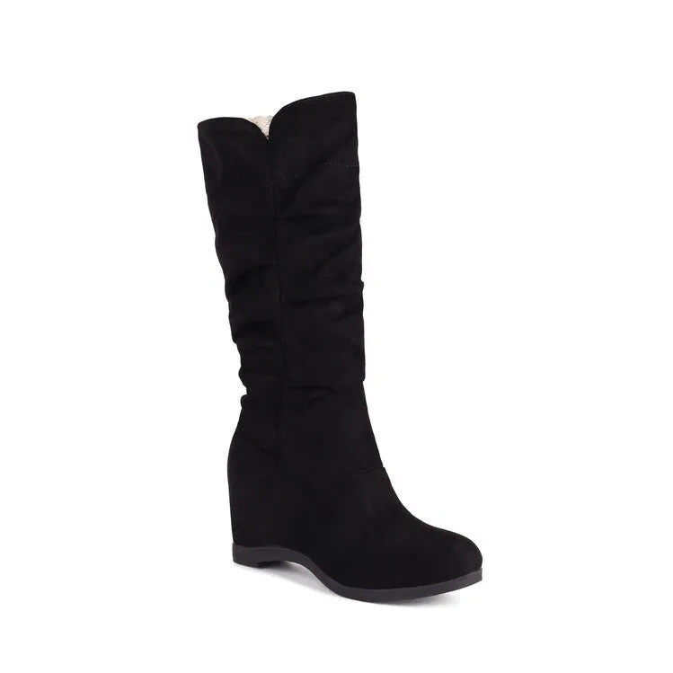 Retro lace calf wedge heels slouchy boots under the knee