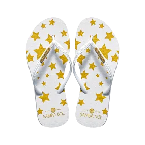 Samba Sol Women’s Fashion Collection Flip Flops - White Stars