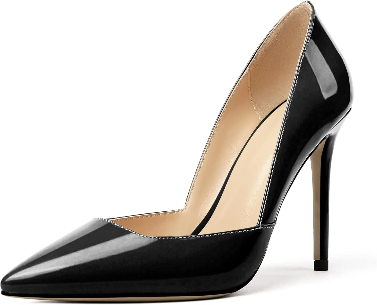 SAMMITOP Women's D'Orsay Slip On High Heels Elegant Pointy Toe Stilettos Pumps 4Inches Office Ladies Shoes