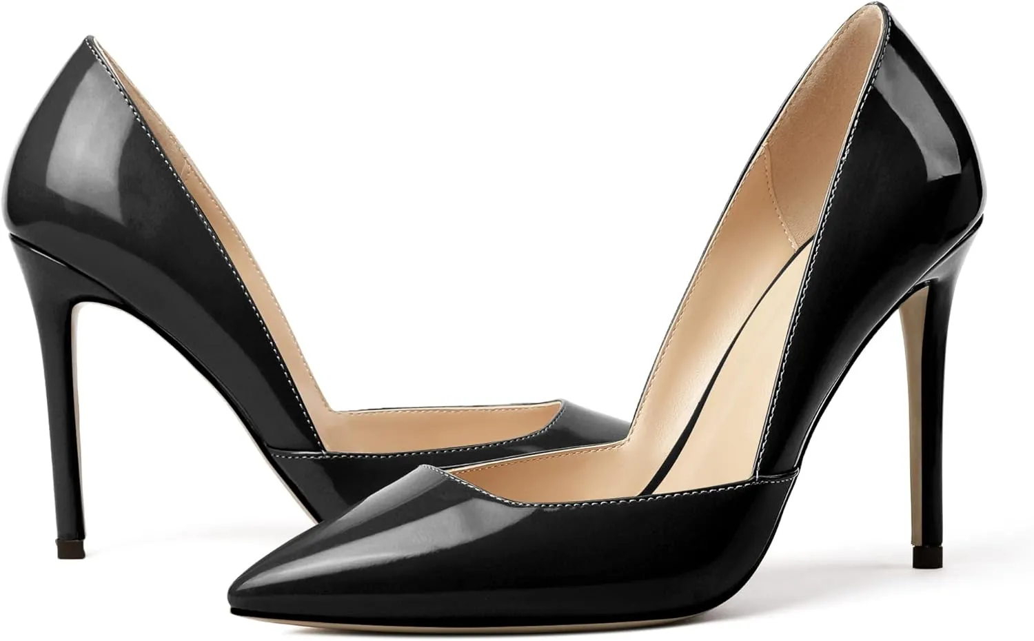 SAMMITOP Women's D'Orsay Slip On High Heels Elegant Pointy Toe Stilettos Pumps 4Inches Office Ladies Shoes