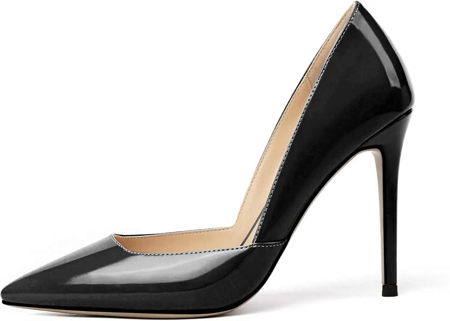 SAMMITOP Women's D'Orsay Slip On High Heels Elegant Pointy Toe Stilettos Pumps 4Inches Office Ladies Shoes