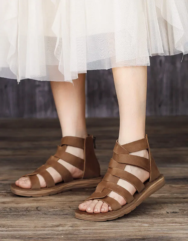 Square Toe Handmade Retro Soft Leather Strap Sandals 41