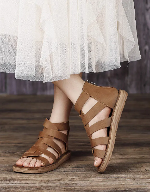 Square Toe Handmade Retro Soft Leather Strap Sandals 41