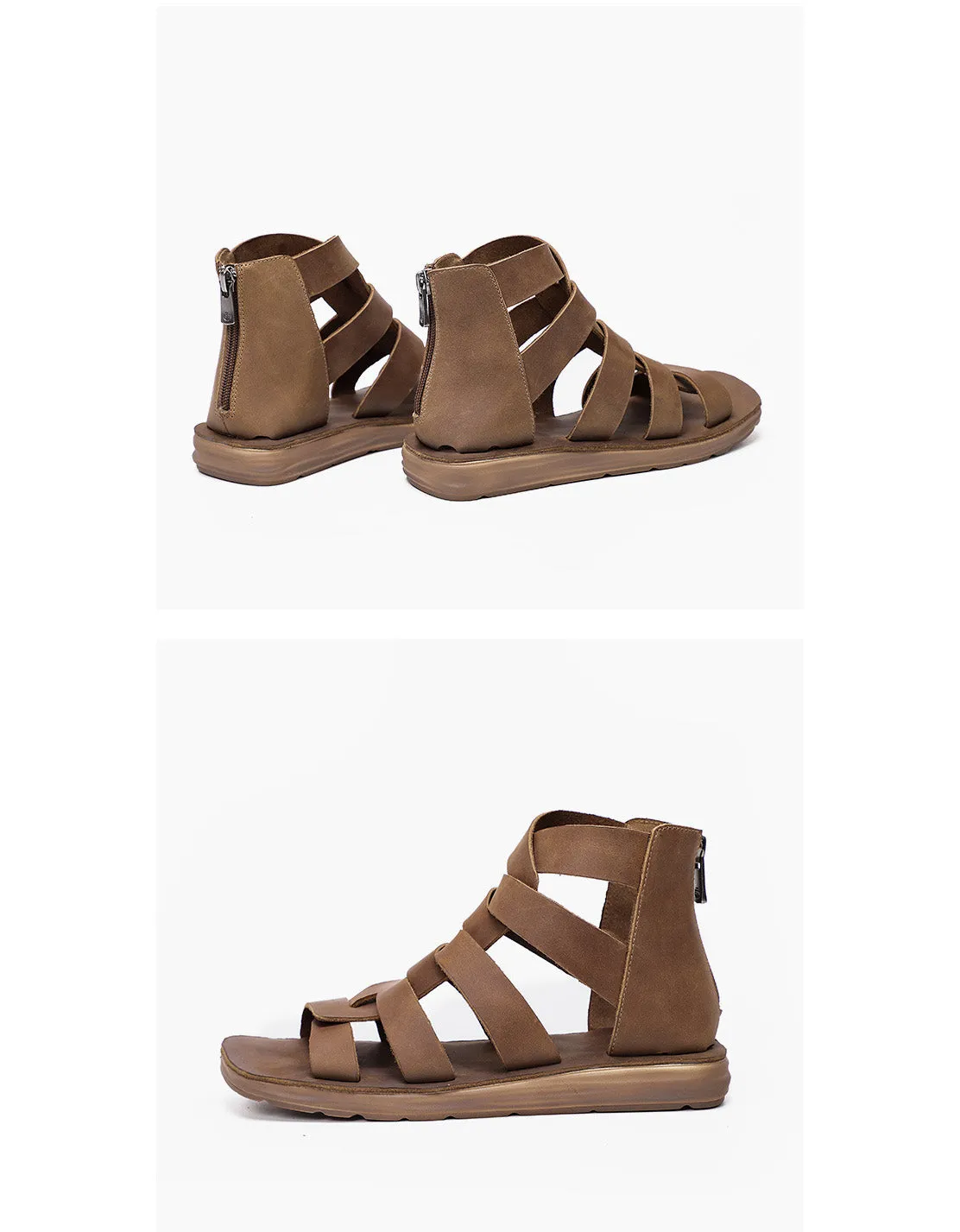 Square Toe Handmade Retro Soft Leather Strap Sandals 41