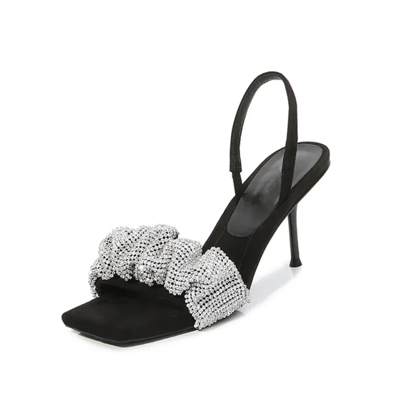 Star style Luxury Rhinestones Women Sandals Elegant stiletto High heels Slingback Gladiator sandals Summer Party Prom shoes