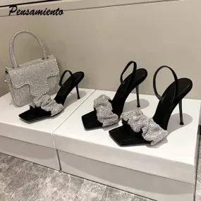 Star style Luxury Rhinestones Women Sandals Elegant stiletto High heels Slingback Gladiator sandals Summer Party Prom shoes