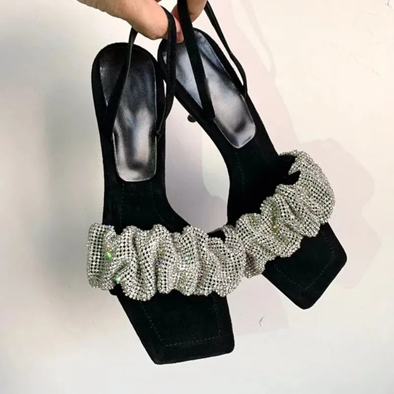 Star style Luxury Rhinestones Women Sandals Elegant stiletto High heels Slingback Gladiator sandals Summer Party Prom shoes