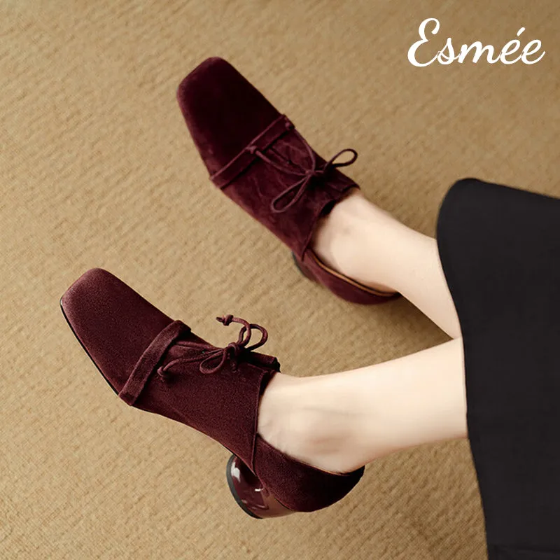 Suede High Heel Oxford Shoes with Squared Toe Design