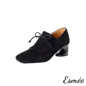 Suede High Heel Oxford Shoes with Squared Toe Design