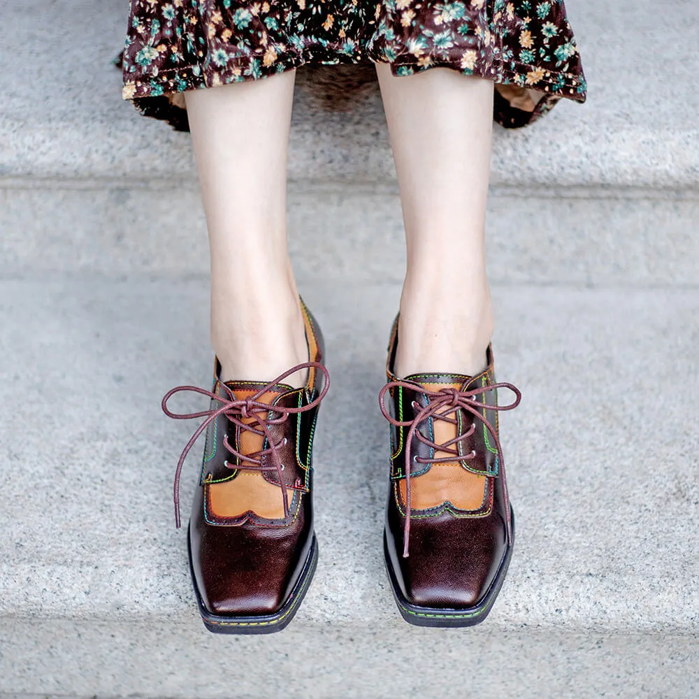 Vintage Elegant Square Toe Leather Shoes