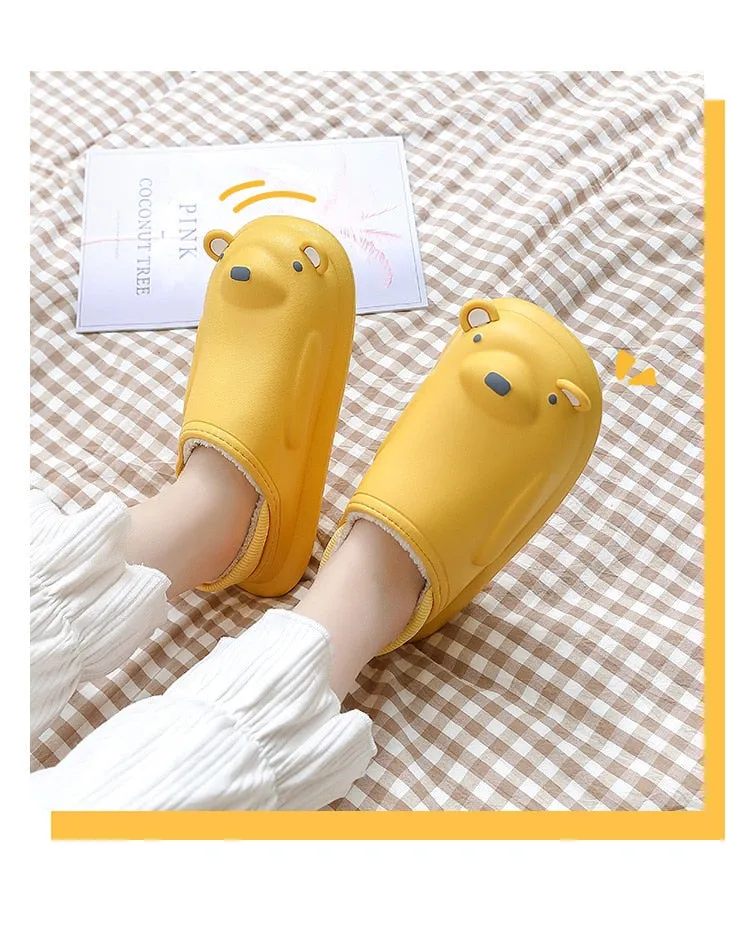 Winter Waterproof Cotton Outdoor Women Indoor Slides Soft Thick Slippers Couple Non-slip Warm Cartoon Plush Sandals