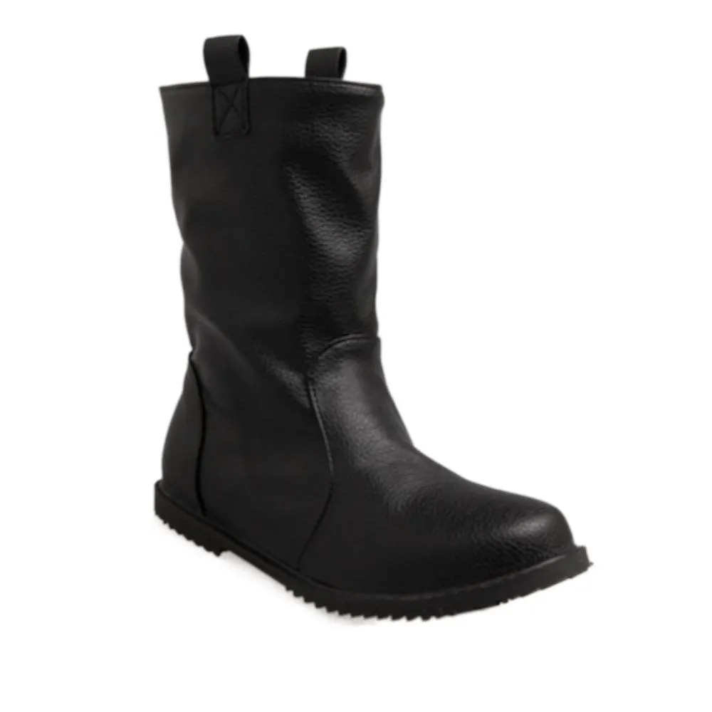 Women soft slip on PU leather slouch mid calf boots