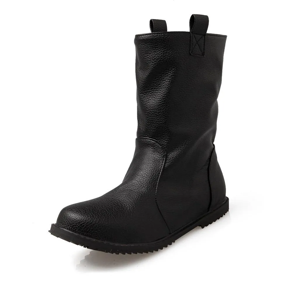 Women soft slip on PU leather slouch mid calf boots