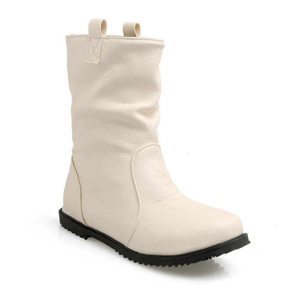 Women soft slip on PU leather slouch mid calf boots