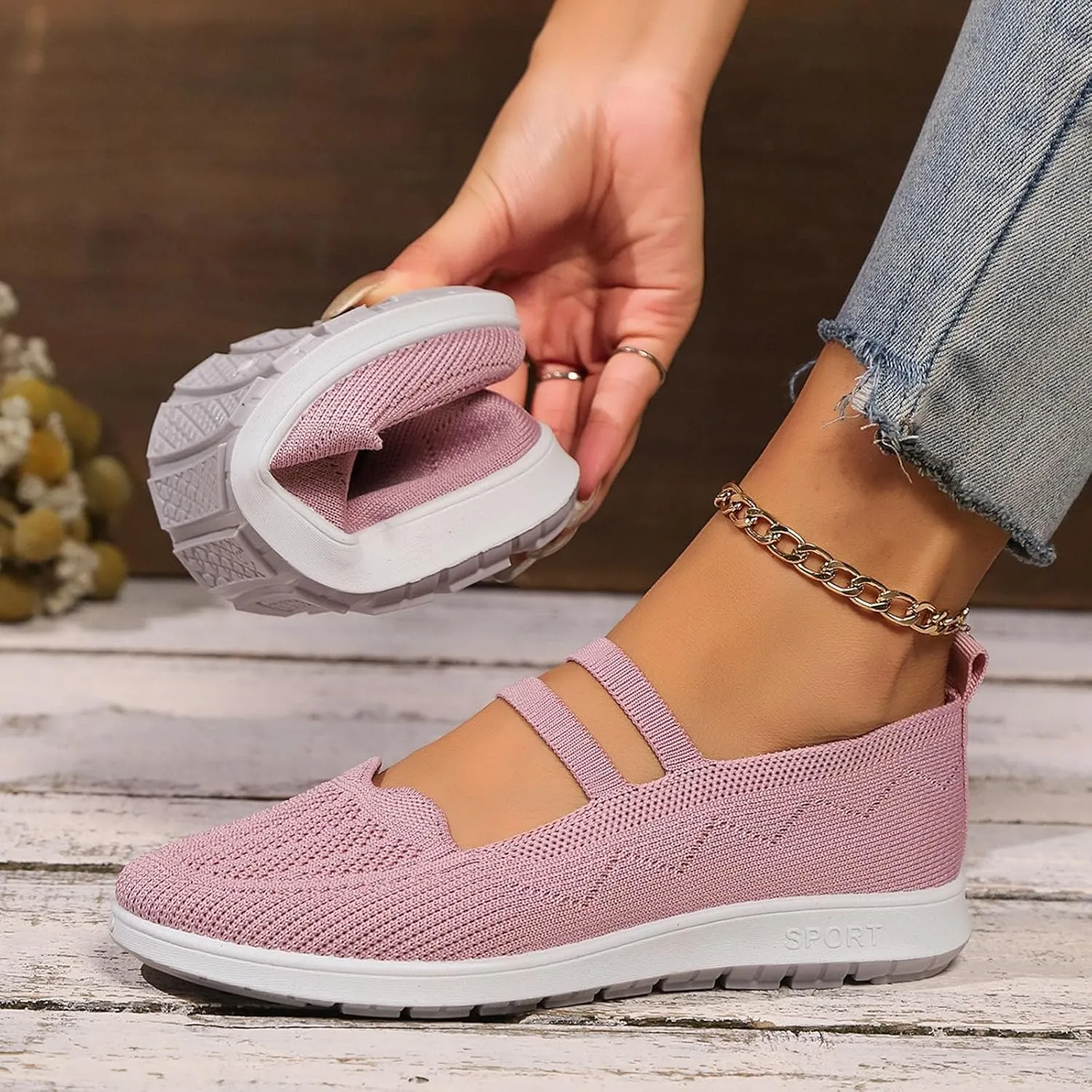 Women's Ballet Flats with Arch Support - Pointed Toe Slip-On Knit Shoes, Breathable Comfort for Dressy Office, Wedding & Formal Occasions