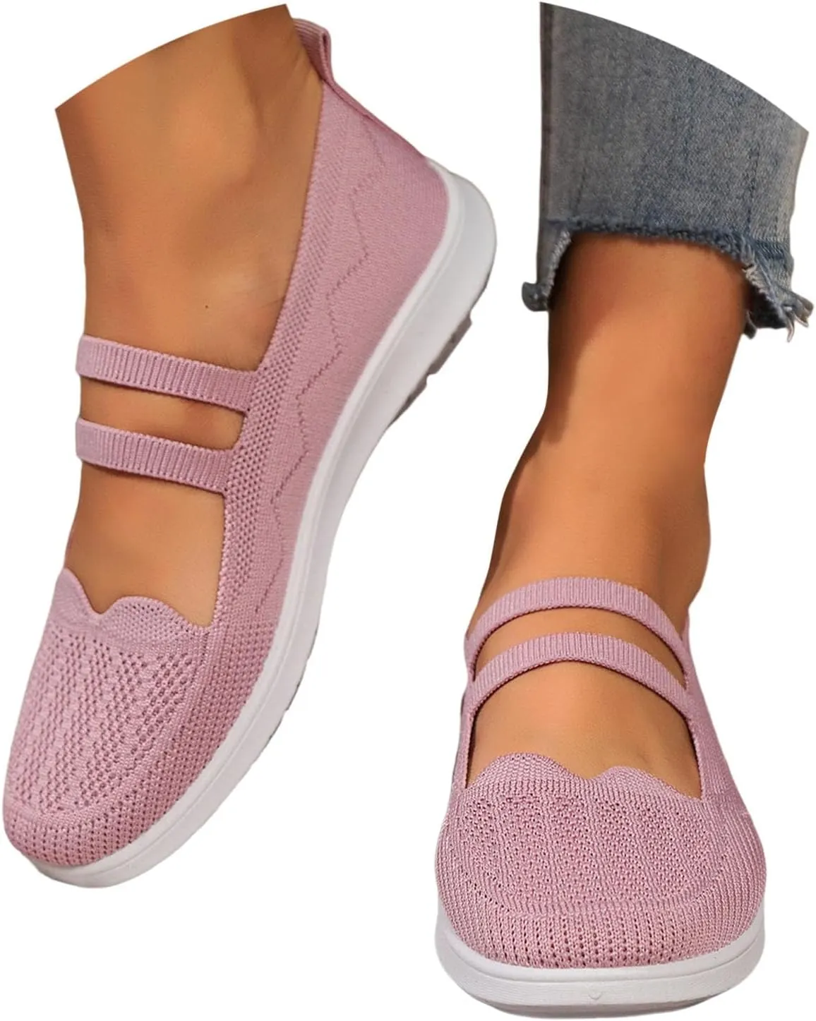 Women's Ballet Flats with Arch Support - Pointed Toe Slip-On Knit Shoes, Breathable Comfort for Dressy Office, Wedding & Formal Occasions