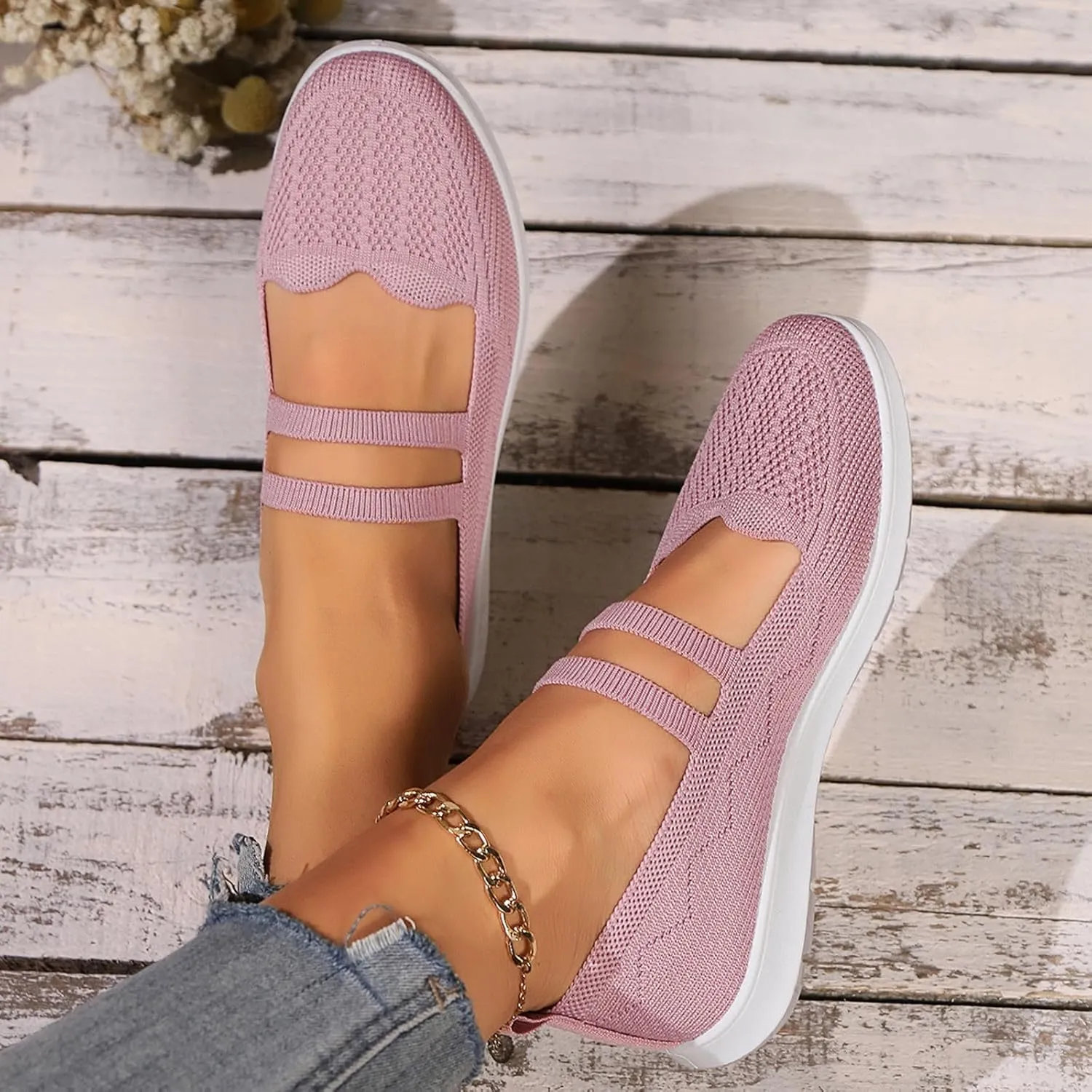 Women's Ballet Flats with Arch Support - Pointed Toe Slip-On Knit Shoes, Breathable Comfort for Dressy Office, Wedding & Formal Occasions