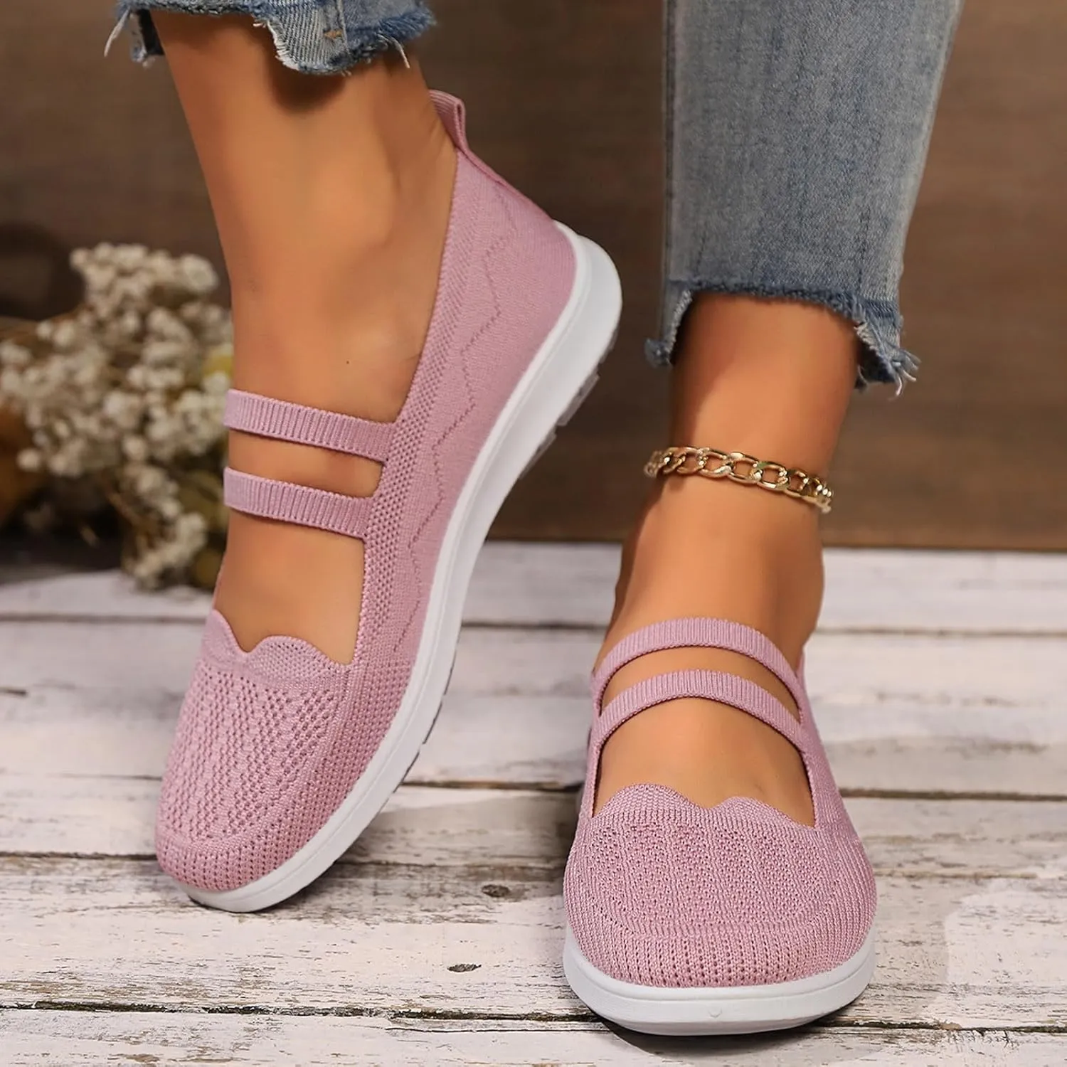 Women's Ballet Flats with Arch Support - Pointed Toe Slip-On Knit Shoes, Breathable Comfort for Dressy Office, Wedding & Formal Occasions