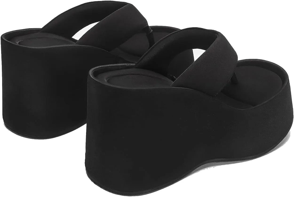 Women's Lace-Up Platform Wedge Sandals  Peep Toe Slip-On Flip Flops, Stylish Summer Beach & Vacation Shoes