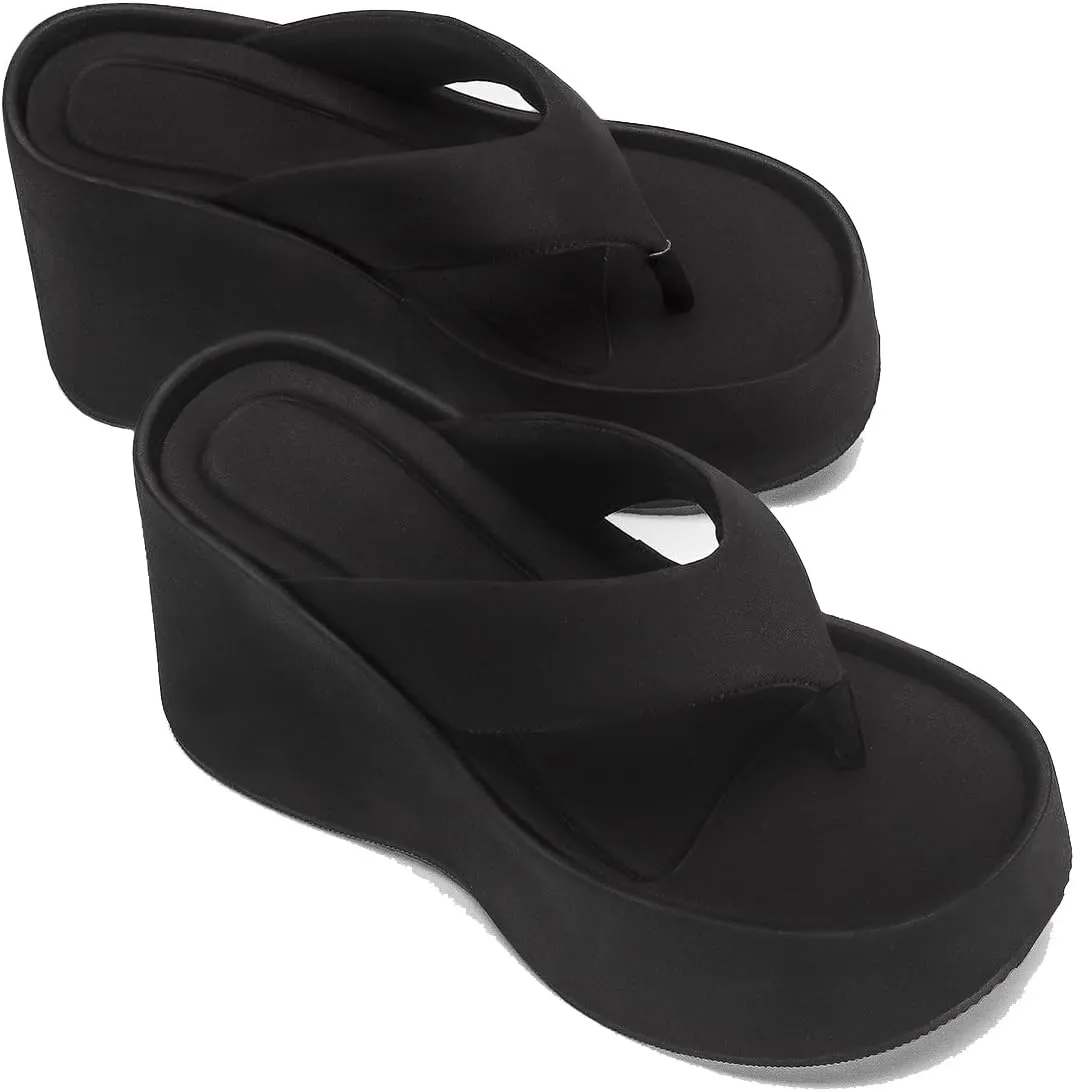 Women's Lace-Up Platform Wedge Sandals  Peep Toe Slip-On Flip Flops, Stylish Summer Beach & Vacation Shoes