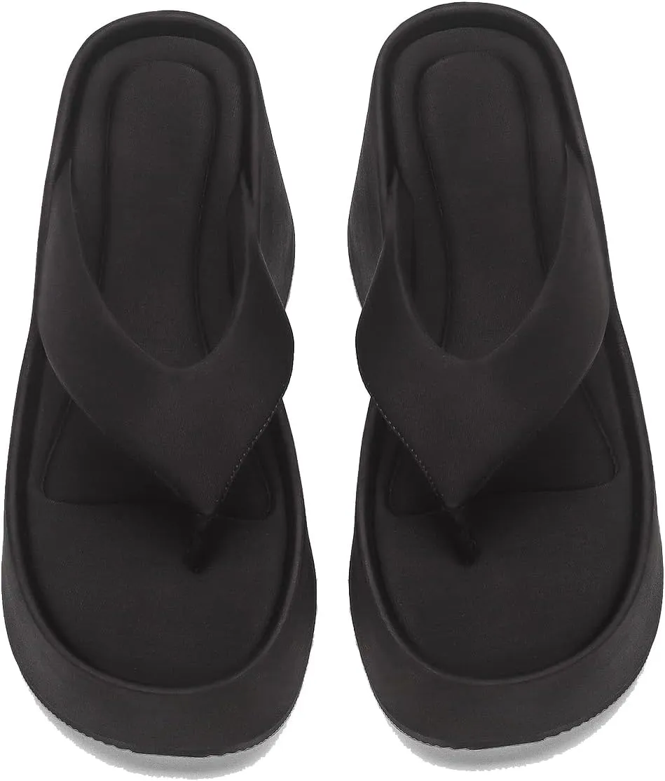 Women's Lace-Up Platform Wedge Sandals  Peep Toe Slip-On Flip Flops, Stylish Summer Beach & Vacation Shoes