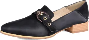 Women's Pointed Closed Toe Pump Loafers Pull-On Chunky Low Heel Metallic Buckle Classic Western Work Office Dress Casual Shoes Comfort Business Party Dating Shopping Daily Wear Pumps
