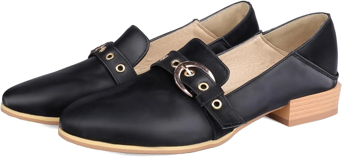 Women's Pointed Closed Toe Pump Loafers Pull-On Chunky Low Heel Metallic Buckle Classic Western Work Office Dress Casual Shoes Comfort Business Party Dating Shopping Daily Wear Pumps